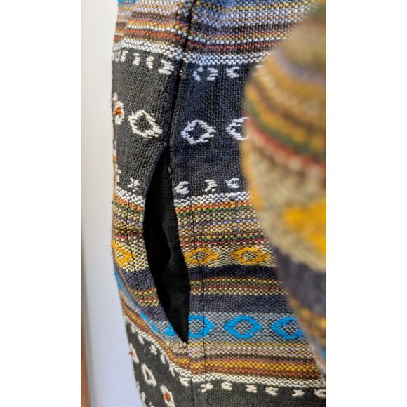 VTG Flashback Jacket Blazer Large Black Woven Cotton Ethnic Boho Aztec Beaded - Picture 7 of 11